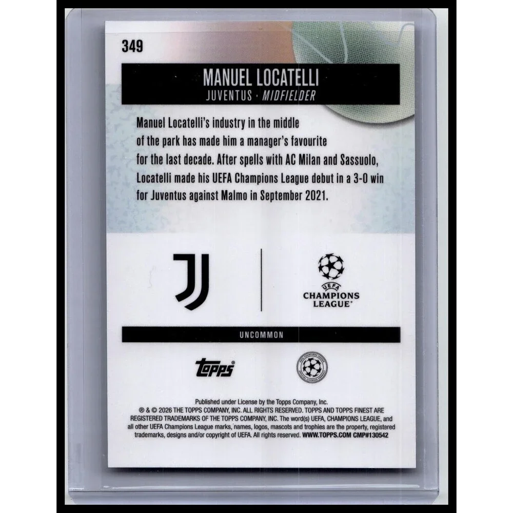 2025-26 Finest UEFA Manuel Locatelli #349 Juventus Blue Refractor #/150
